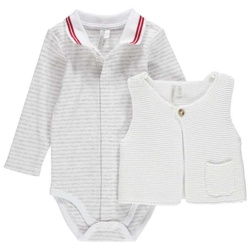 Body manches longues en velours rayé avec gilet en maille 