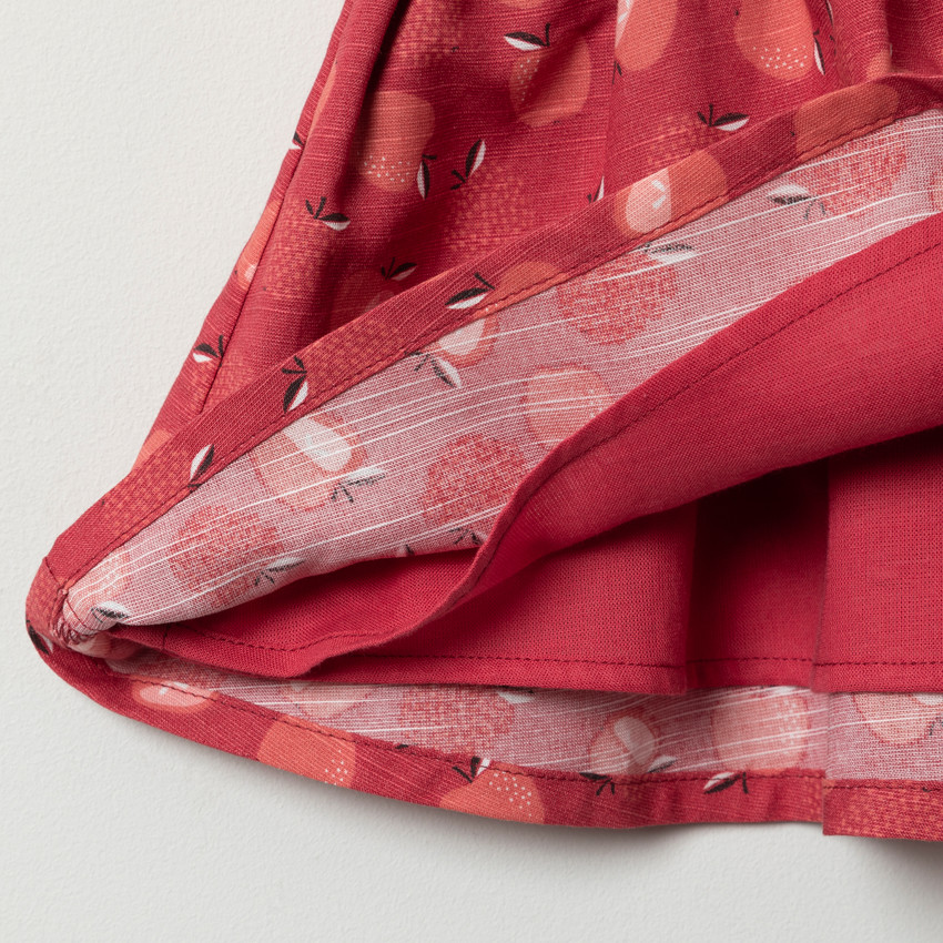 Φόρεμα κοντομάνικο effet 2 σε 1 bi-matière με σχέδιο μήλα 