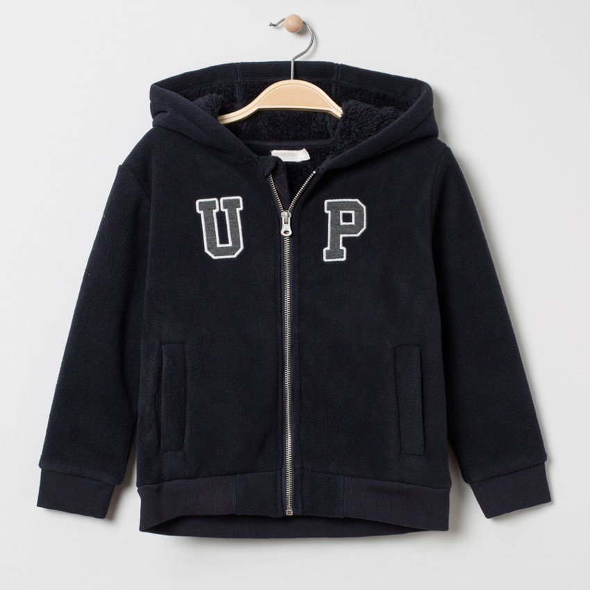 Veste à capuche en molleton doublée sherpa à lettres brodées  Additional Veste à capuche en molleton doublée sherpa à lettres brodées