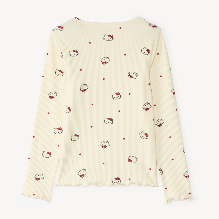 T-shirt côtelé à manches longues Hello Kitty pour fille 