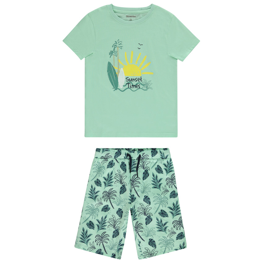 Σετ 2 τμχ. t-shirt κοντομάνικο φαντεζί + σορτς με σχέδιο tropique για αγόρι 