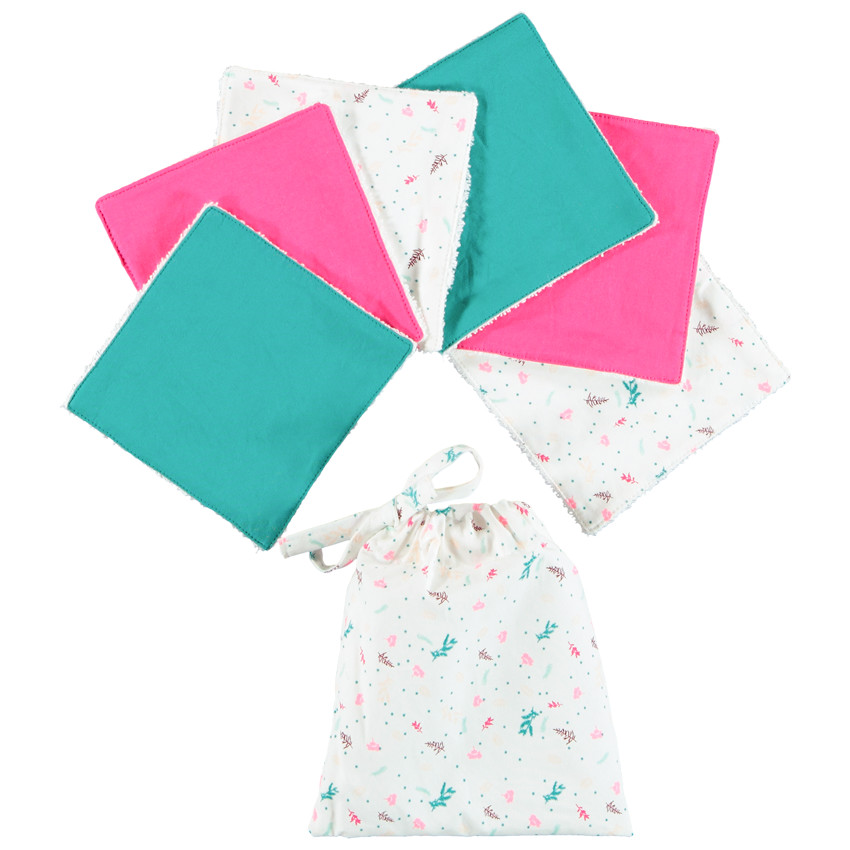 Lot de 6 lingettes lavables en coton avec pochette de rangement 