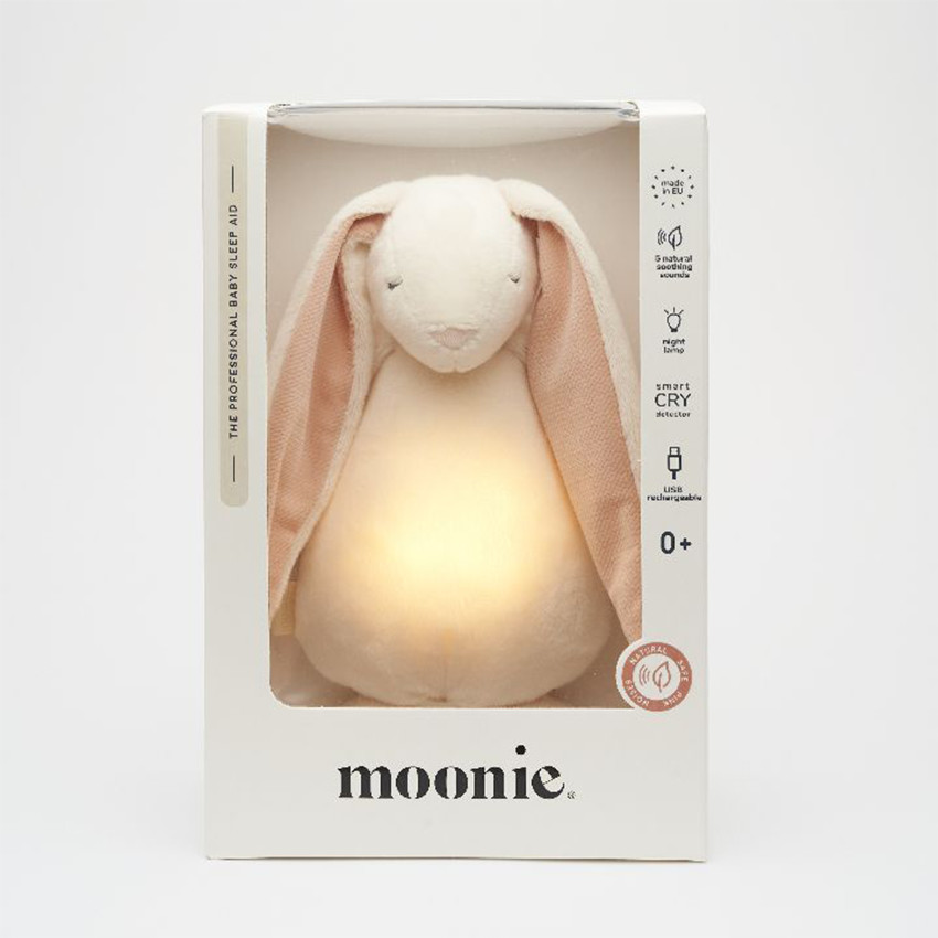 MOONIE 2.0: Επαναφορτιζόμενο βοήθημα ύπνου με ηχογράφηση & αισθητήρα κλάματος Powder Bunny 