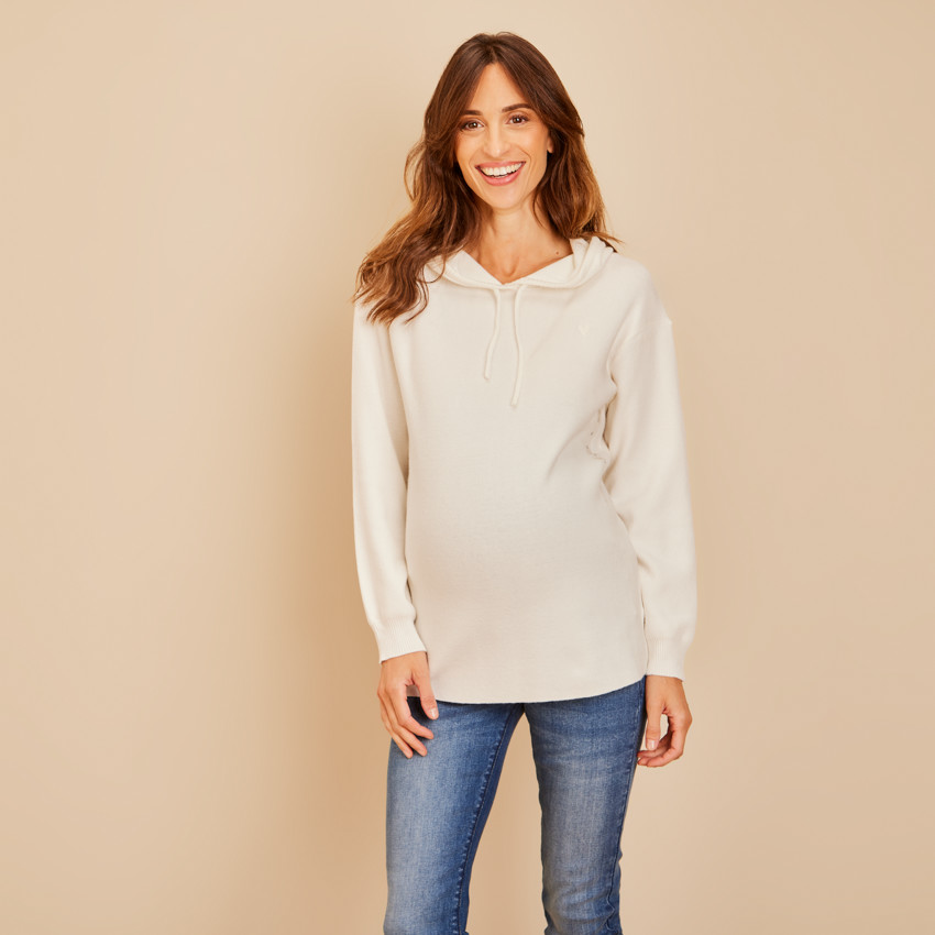 "Πουλόβερ με κουκούλα και κέντημα καρδιά για γυναίκα" 