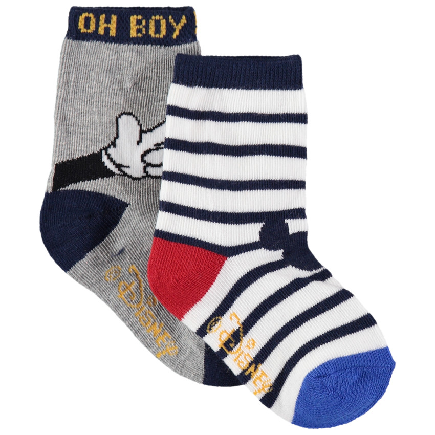 Σετ 2 ζευγάρια κάλτσες με μοτίβα Μίκυ, ένα ριγέ / ένα μονόχρωμο 