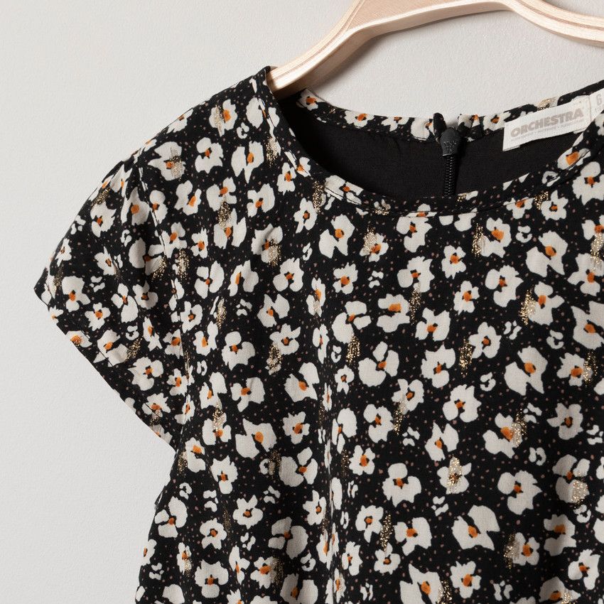 Robe manches courtes à fleurs all-over et touches de doré  Additional Robe manches courtes à fleurs all-over et touches de doré