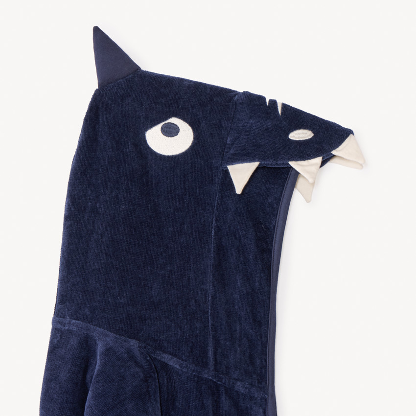 Μπουρνούζι πλεκτό με κουκούλα καρχαρίας για αγόρι μπλε ναυτικό 