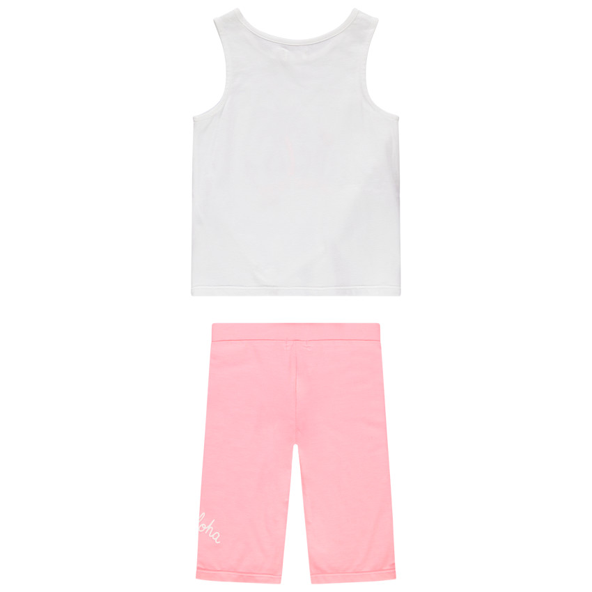 Σύνολο αμάνικη μπλούζα με πούλιες και ροζ ποδηλατική βερμούδα 