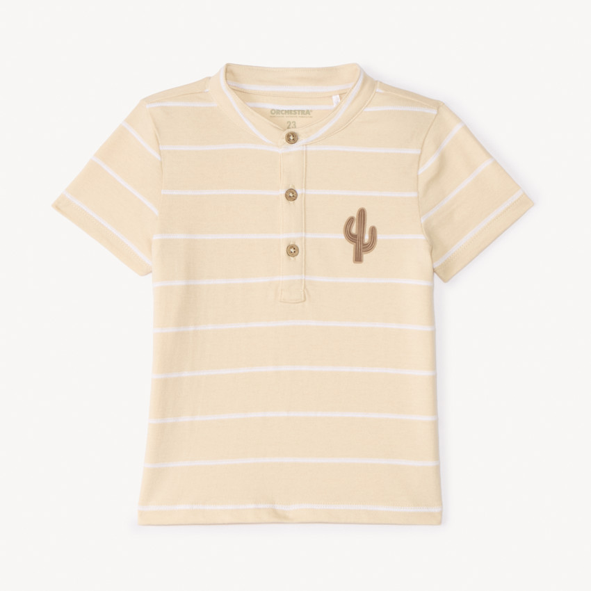 Πολό κοντομάνικο ριγέ με πίσιν πατς κάκτου για μωρό αγόρι 