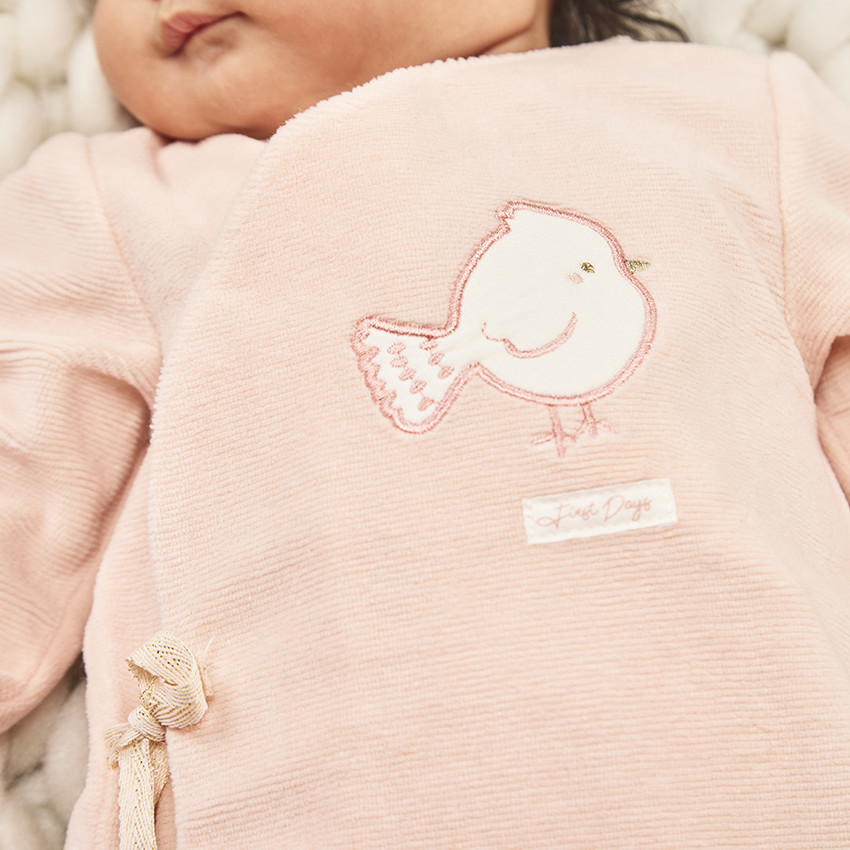 Φορμάκι βελουτέ φαντεζί με patch πουλί για bebe κορίτσι 