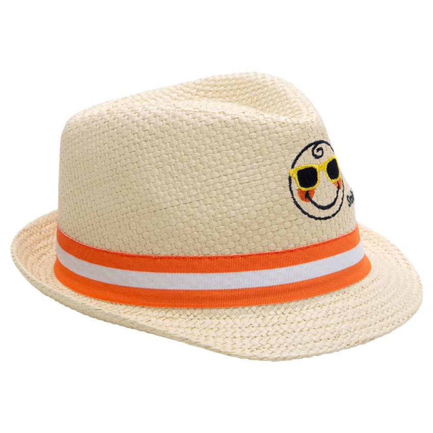 Καπέλο τύπου borsalino με όψη ψάθας και κεντημένο Smiley μπροστά 