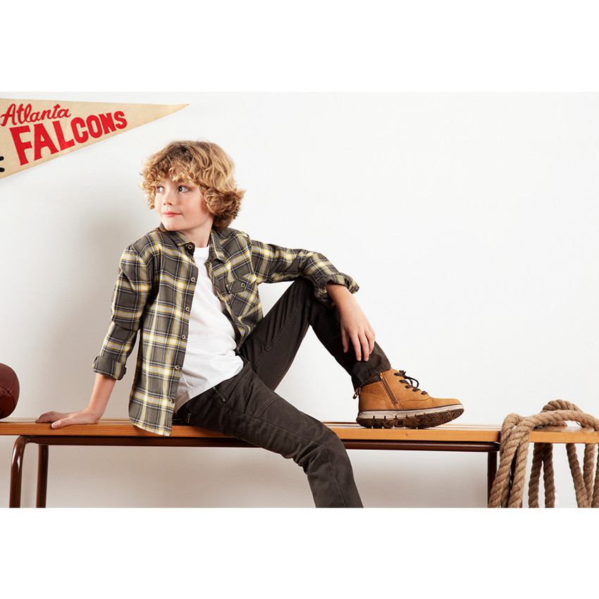 Μακρυμάνικο πουκάμισο με καρό σε αντίθεση και τσέπη 