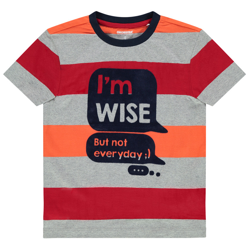 Κοντομάνικη μπλούζα με ρίγες και συννεφάκια κειμένου 