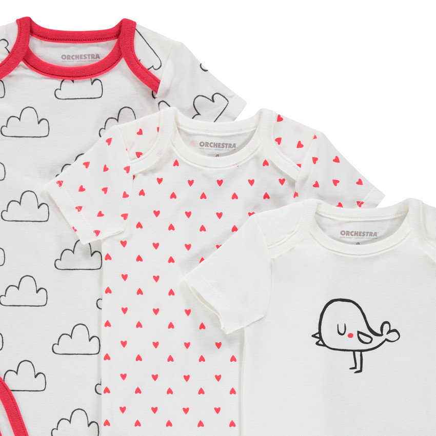 Σετ με 5 κοντομάνικα κορμάκια με διακοσμητικά μοτίβα 