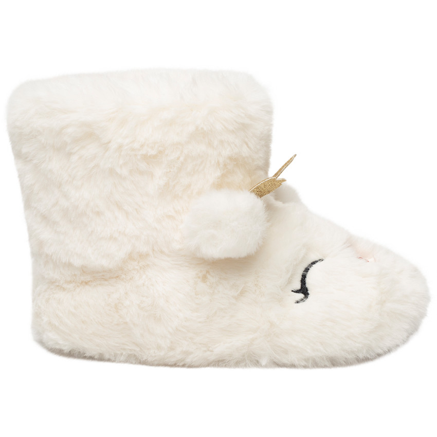 Μπαλαρίνες 1/2 μπότες από ψεύτικη γούνα με ανάγλυφα αυτιά και κεντημένα σχέδια για κορίτσι 