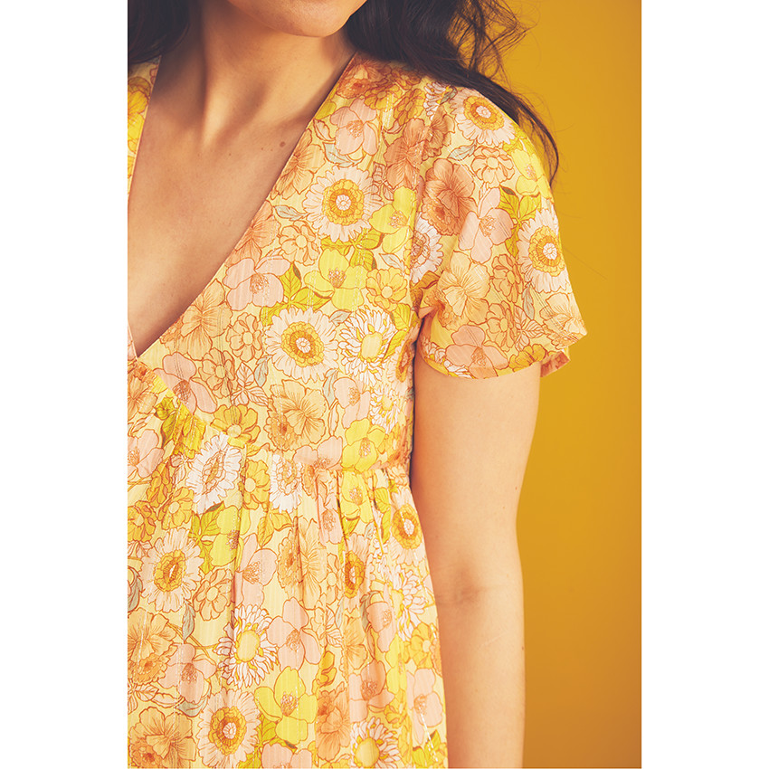 Φόρεμα κοντομάνικο με βολάν και retro σχέδιο για γυναίκες 