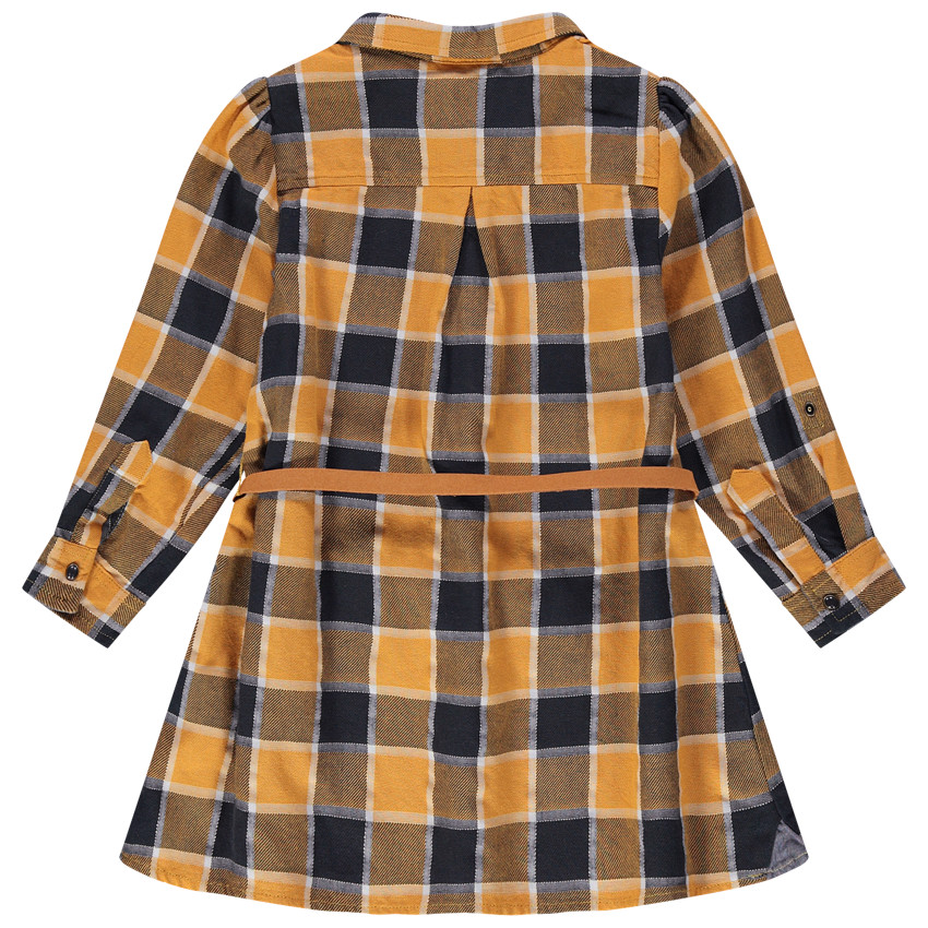 Μακρυμάνικο φόρεμα με καρό σε αντίθεση και αφαιρούμενη ζώνη 