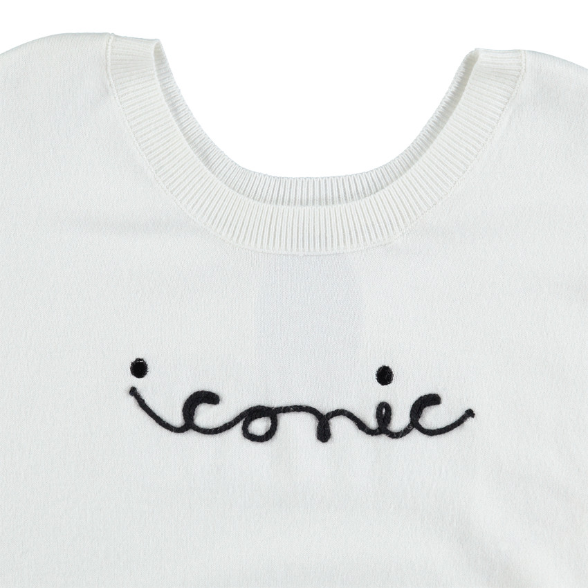 Παιδικά - Πλεκτό πουλόβερ με γράμματα από κορδόνι και φιόγκο πίσω 