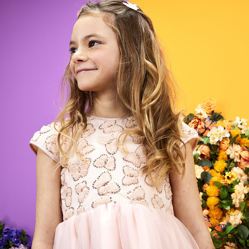 Γιορτινό φόρεμα με τούλι και παγιέτες πεταλούδες για κορίτσι 