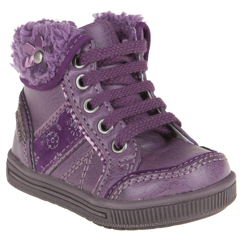 Bottillons à lacet et zip avec revers fausse fourrure 