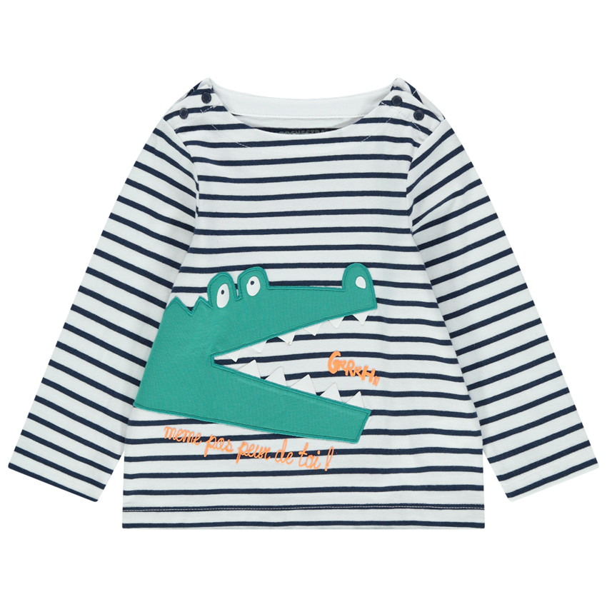 Marinière en coton bio à broderie crocodile 