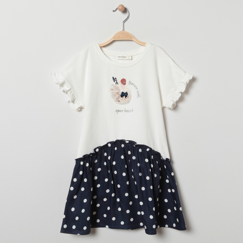 Φόρεμα πλεκτό κοντομάνικο effet 2-σε-1 για κορίτσι 