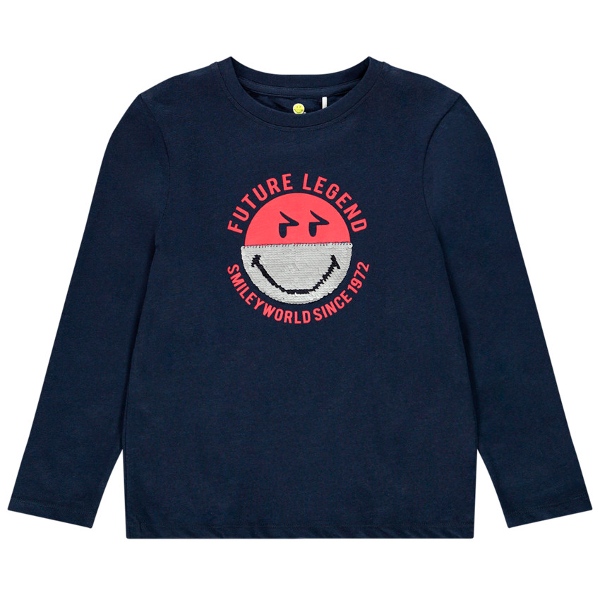 T-shirt μακρυμάνικο με σχέδιο SmileyWorld με παγιέτες για αγόρι 