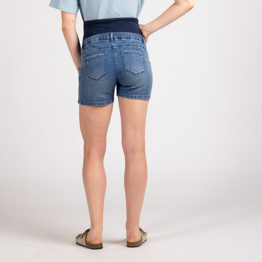 Σορτς εγκυμοσύνης σε jean effet used με ψηλό bandeau 