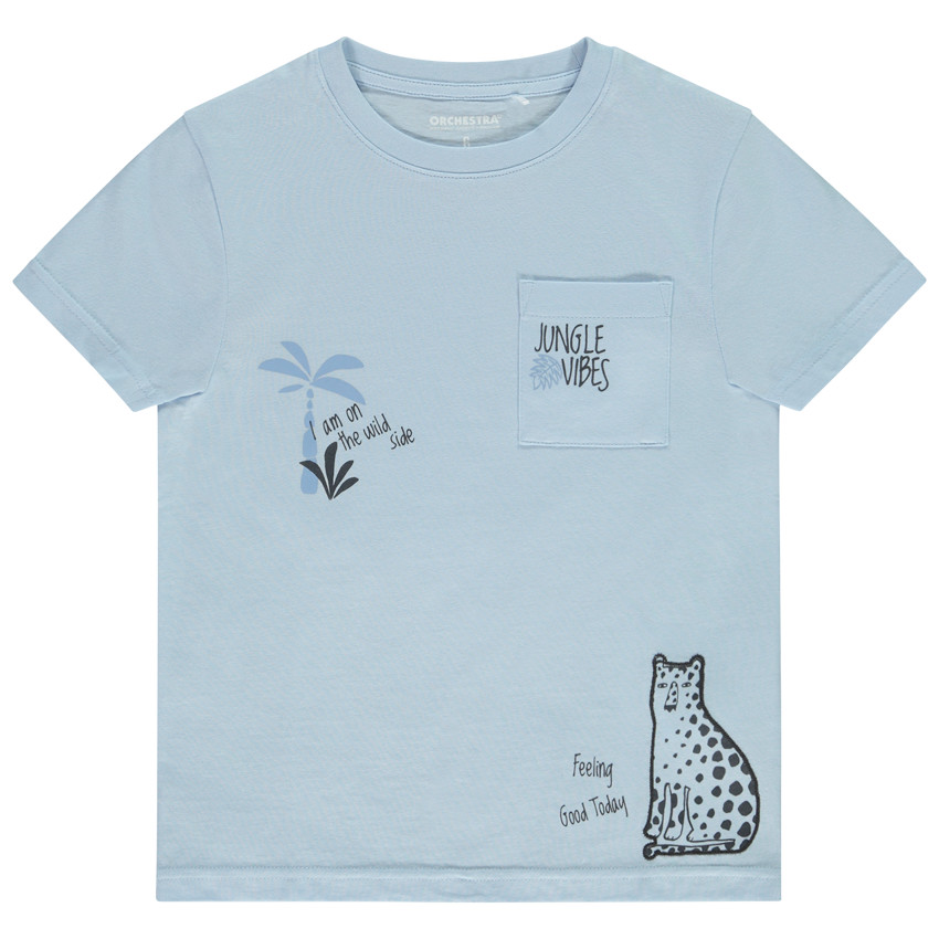 Κοντομάνικο μπλουζάκι με σχέδιο αιλουροειδούς και τσέπη για αγόρι 