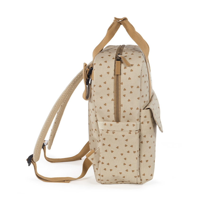 Sac à dos à langer imprimé cœurs Poppy + tapis cannelle 