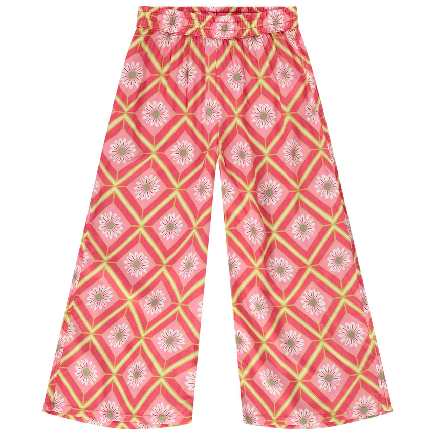 Παντελόνι φαρδύ και ρευστό με retro print για κορίτσι 