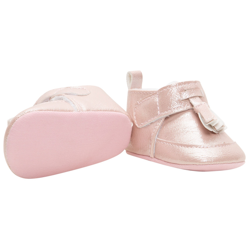 Μαλακά μποτάκια με ιριδίζουσα όψη, βέλκρο και φουντίτσα 