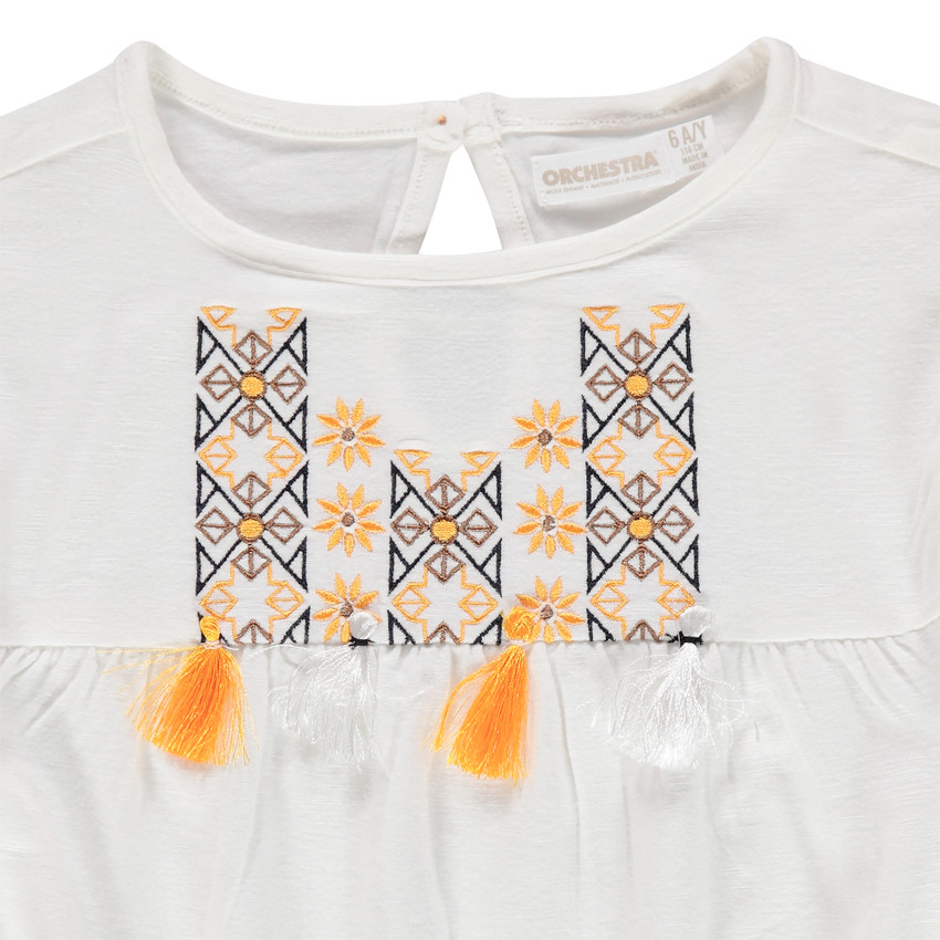 Μπλουζάκι με ethnic κέντημα και pompons 