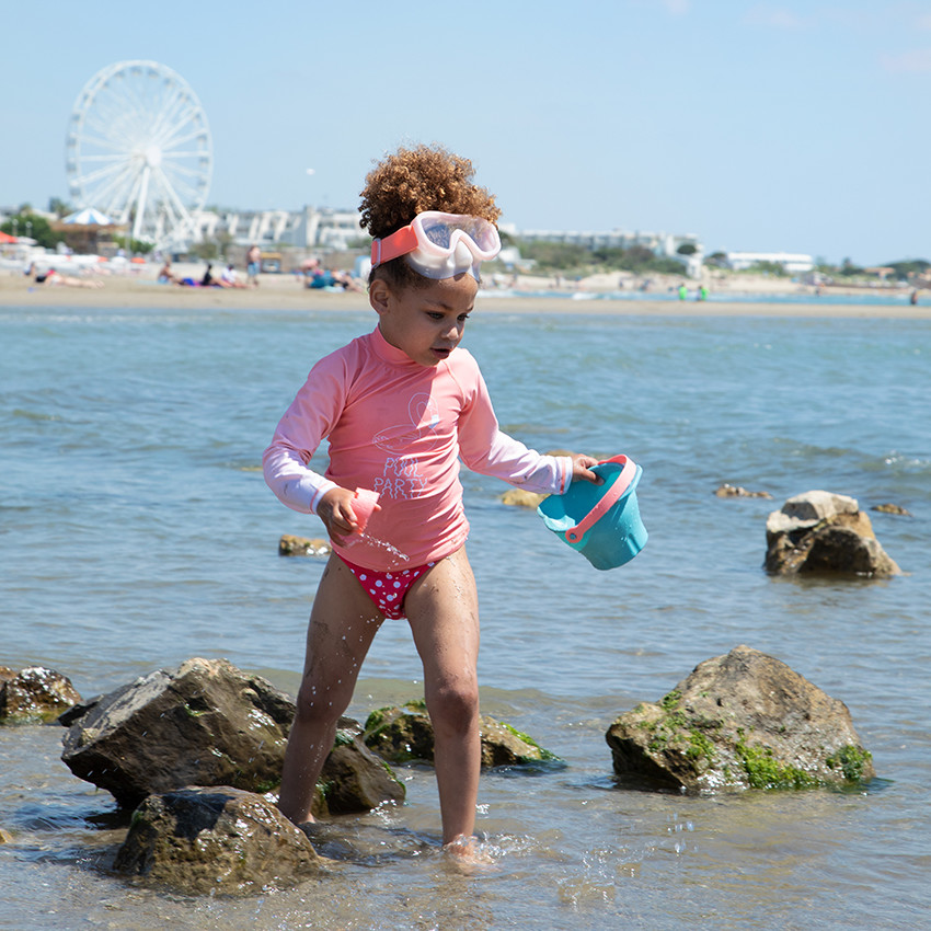 Maillot de bain 2 pièces rose à pois pour fille 