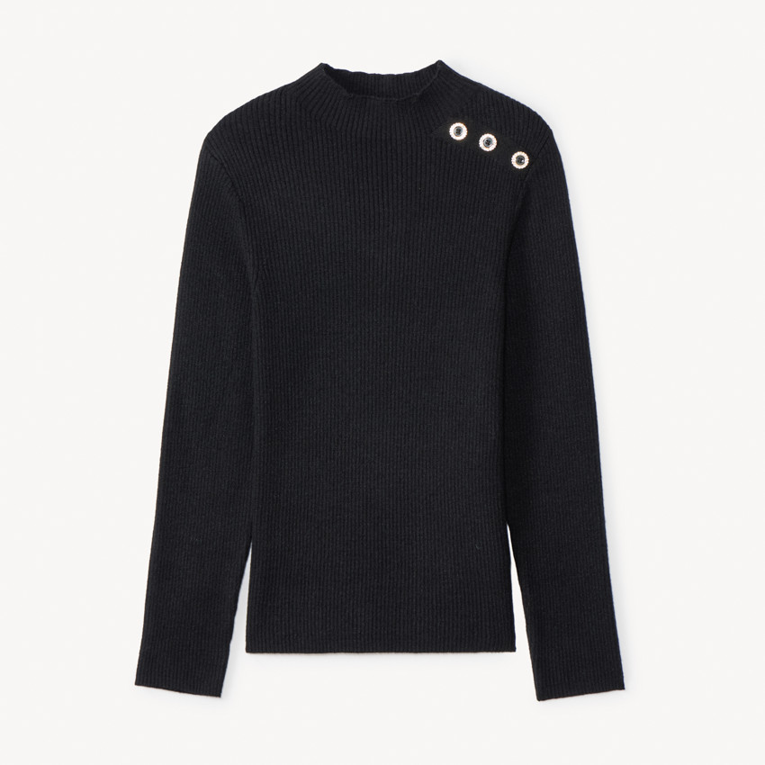 Pull manches longues à col cheminé et boutons fantaisie pour fille  