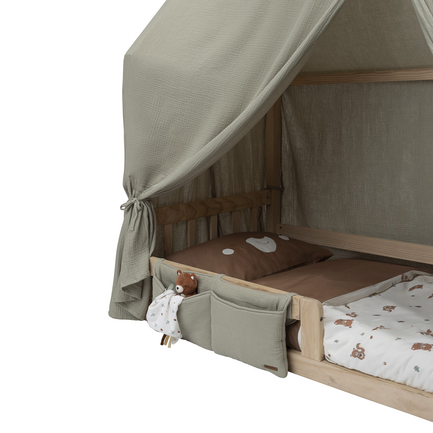 Τσέπη κρεβατιού από βαμβακερή γάζα σε πράσινο με 2 ευρείες τσέπες για κρεβάτι Montessori 