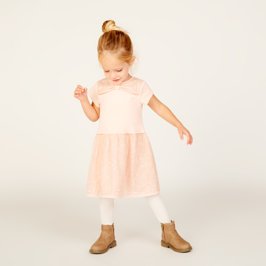 Robe de fête manches courtes effet 2 en 1 pour bébé fille 