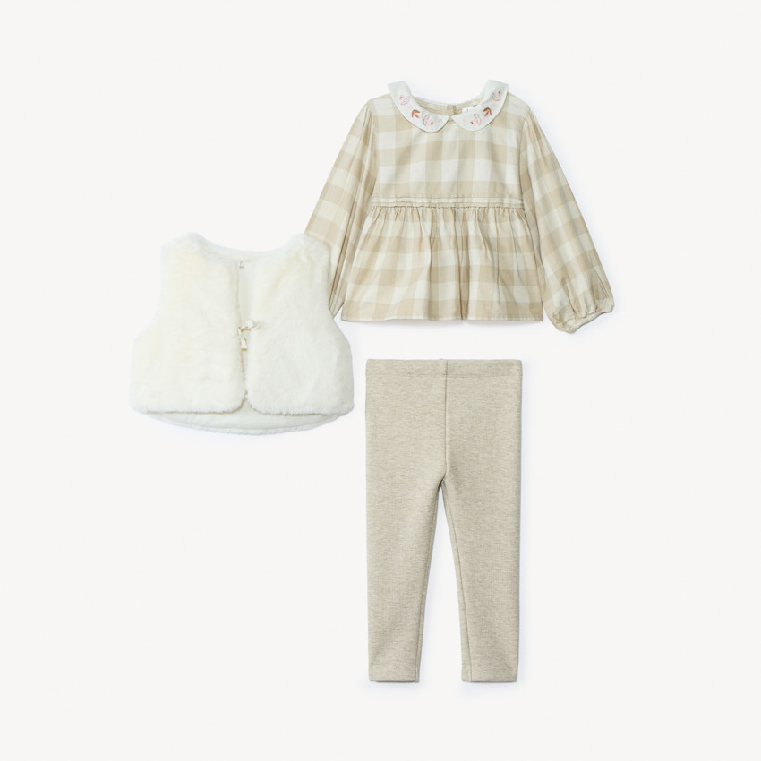 Ensemble 3 pièces avec tunique à carreaux pour bébé fille 