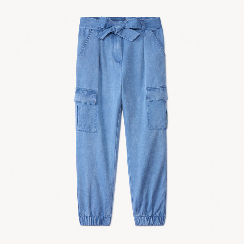 Παντελόνι cargo από υφασμάτινο ύφασμα με ζώνη για κορίτσι 