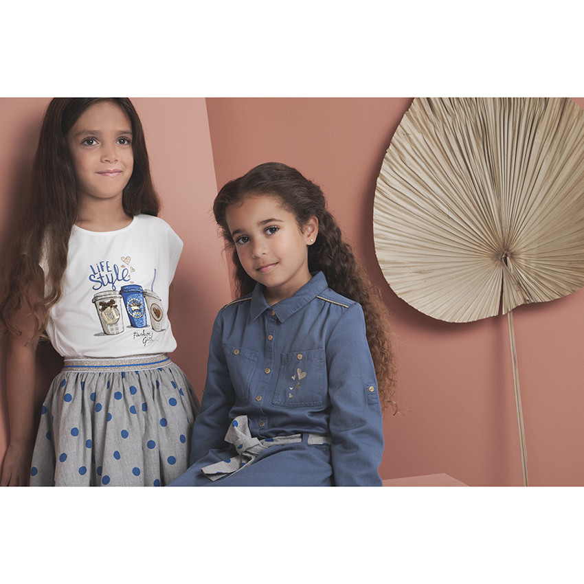 Φούστα με πουα και μέση με λάστιχο φαντεζί 