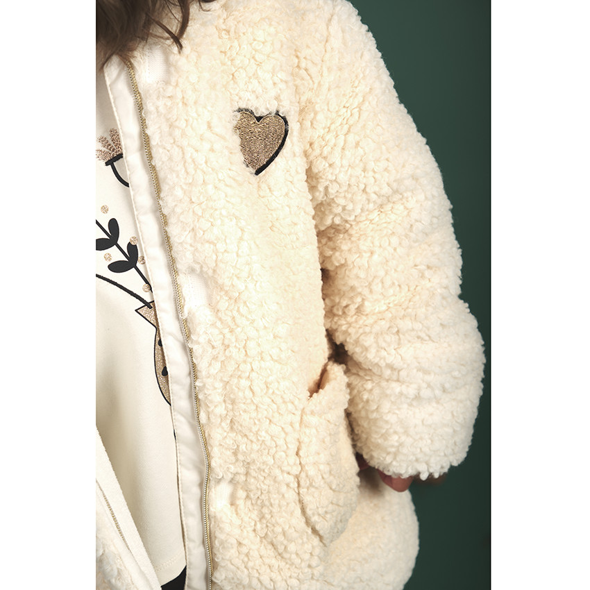 Manteau με ψεύτικη γούνα moutonnée με κουκούλα για κορίτσι 