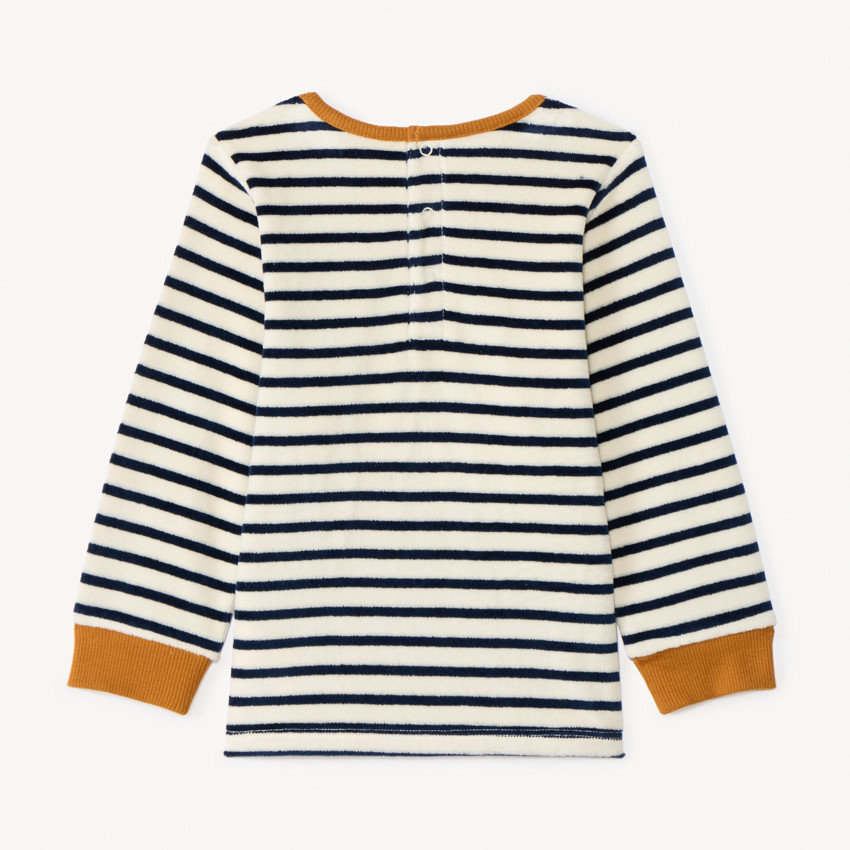 Πιτζάμα 2 τμχ. βελουτέ ριγέ για μωρό αγόρι με διαφορετικά φινιρίσματα ανάλογα με την ηλικία 