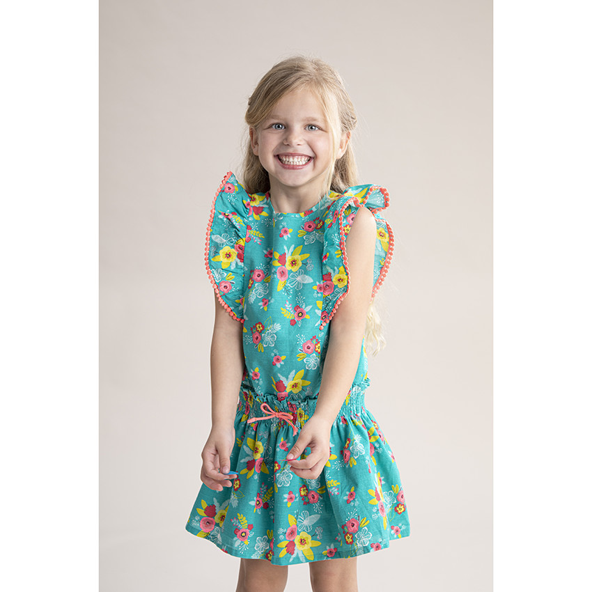 Φόρεμα floral εμπριμέ με βολάν στα μανίκια 