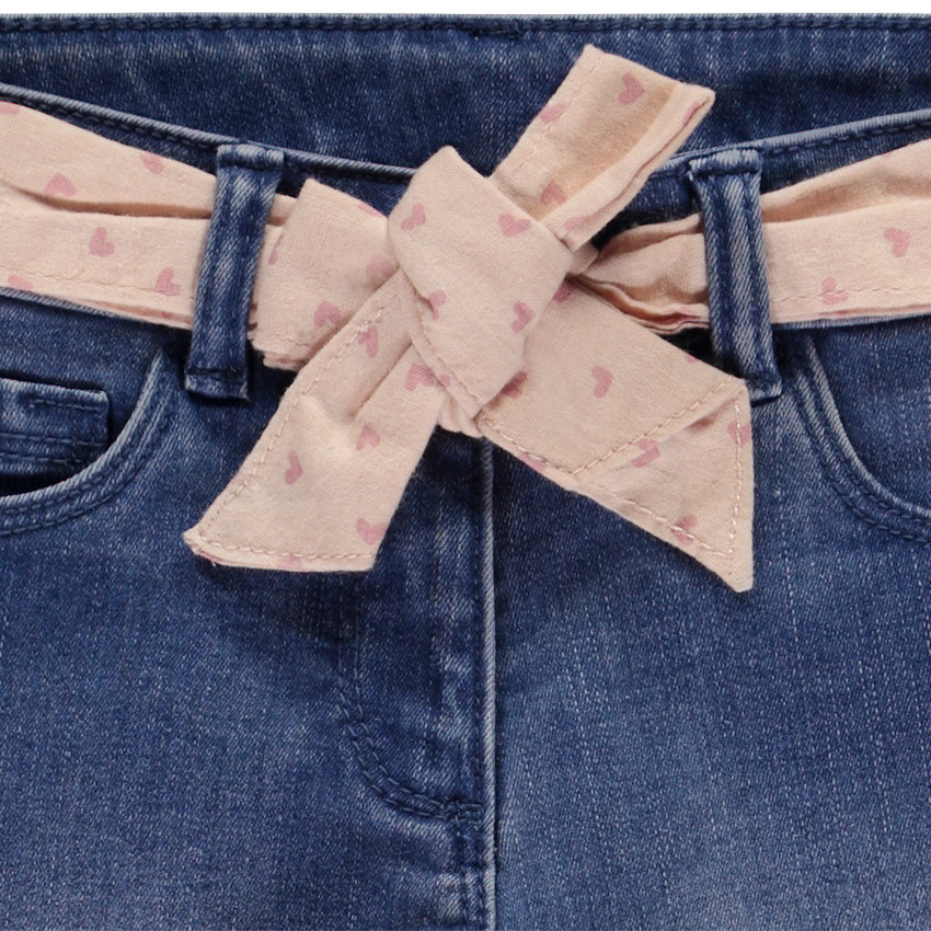 Τζιν slim εφέ φθοράς με ζώνη φουλάρδου για κορίτσι 