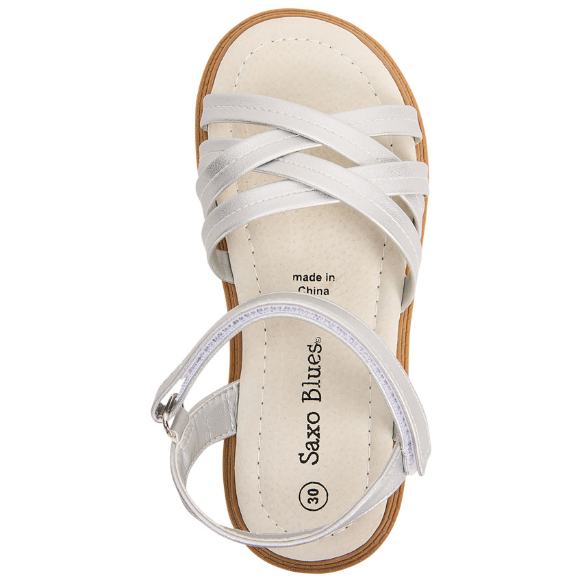 Ασημένιες σανδάλια με σταυρωτά λουριά για κορίτσι 