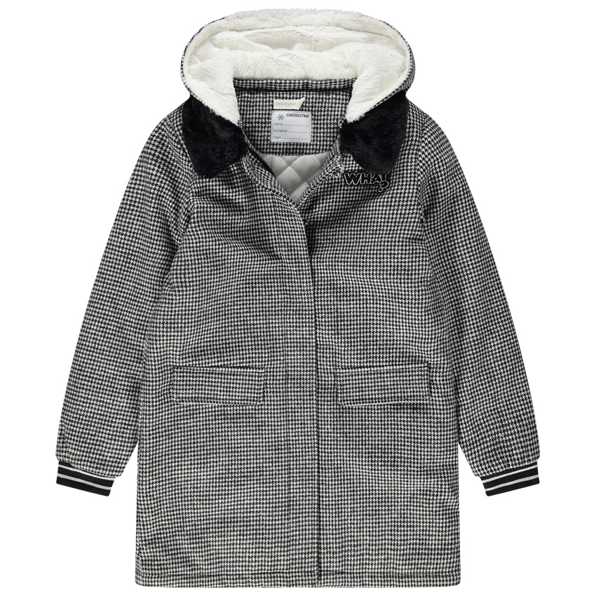 Παλτό από τσόχα με επένδυση sherpa σε μικρό καρό 