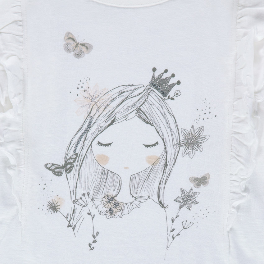 Μακρυμάνικη μπλούζα με βολάν και τυπωμένη κούκλα 