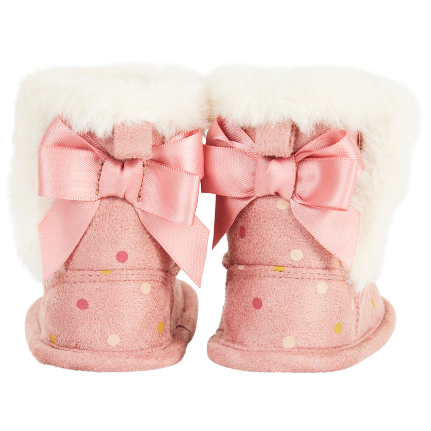 Μποτάκια μαλακά με ψεύτικη γούνα και πουά σχέδιο για bebe κορίτσι 
