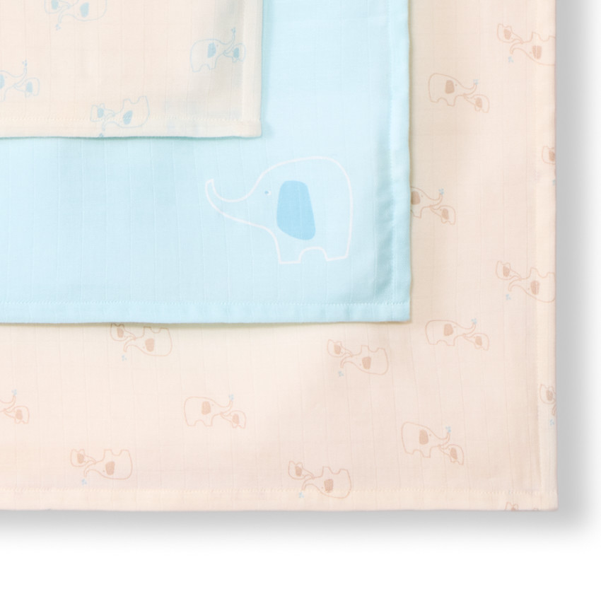 Lot de 3 langes en tetra motifs éléphants pour bébé garçon 