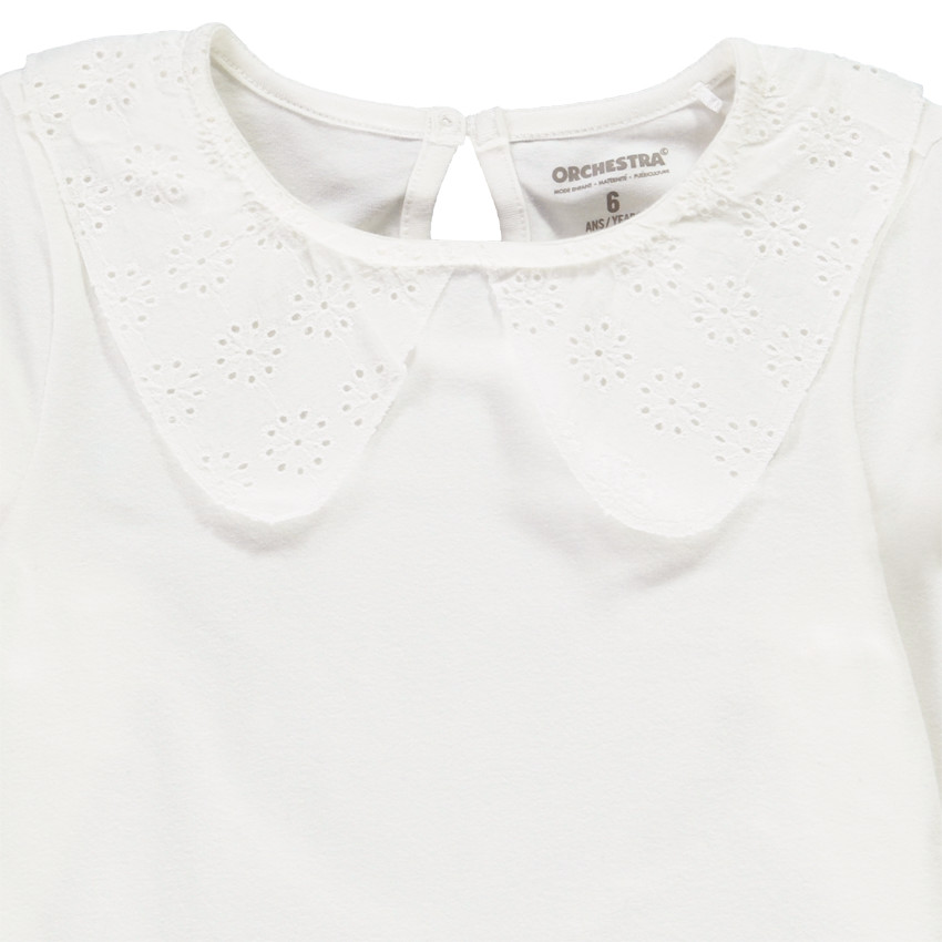 T-shirt manches longues avec col claudine en broderie anglaise pour fille Main T-shirt manches longues avec col claudine en broderie anglaise pour fille